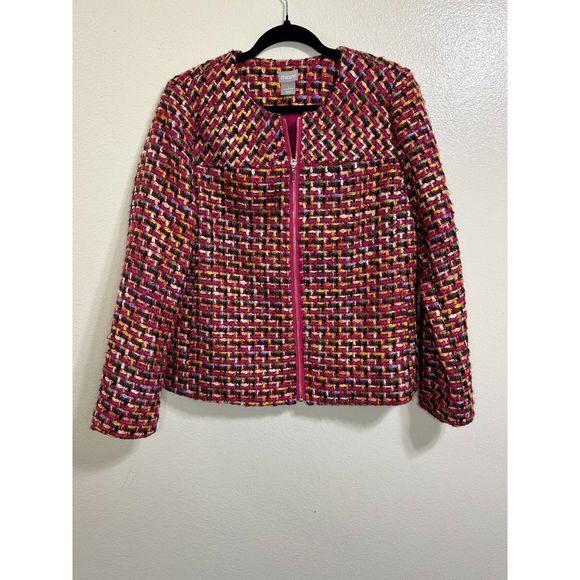 Chico's Women's Front Zip Multicolored Woven Career Jacket Size 1, Medium - Picture 1 of 6